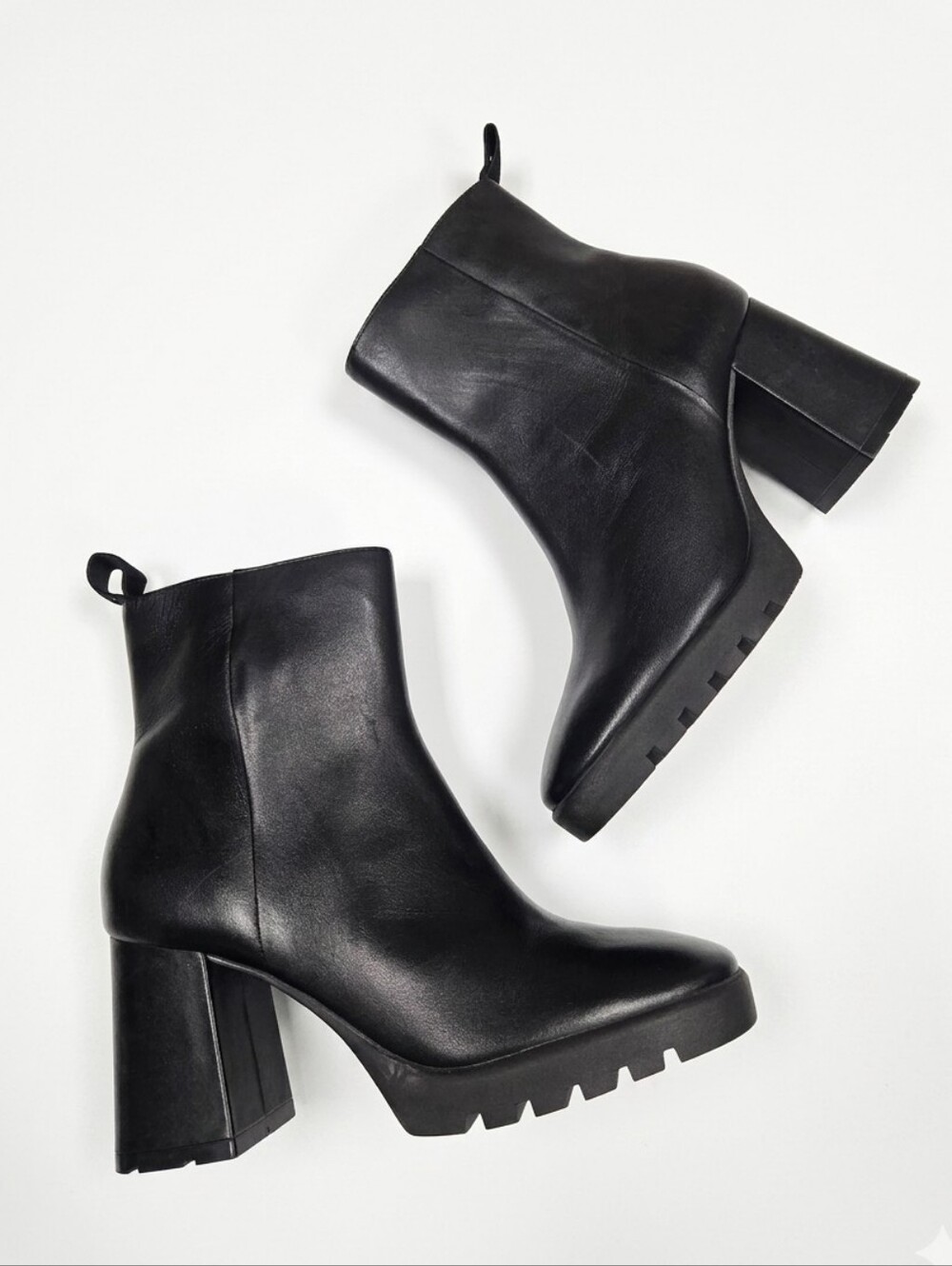 Schutz Dana Black Leather Platform Ankle Boots - Size 6.5